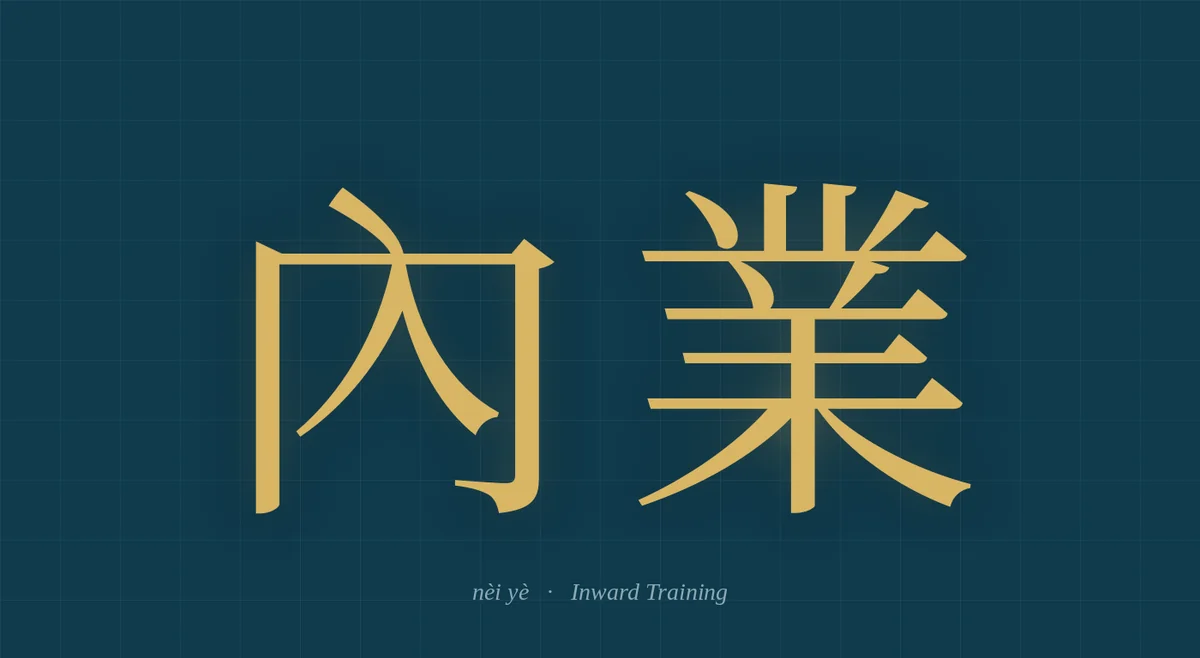 The two Chinese characters 內業 (nei ye, Inward Training), rendered large in gold on a deep navy field, with the pinyin and the English title beneath.